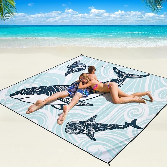 WIWIGO Beach Blanket Waterproof Sandproof Beach Mat 79" X 83"/10'x9'for 2-8 Adults Quick Drying Outdoor Picnic Mat Beach Accessories for Travel, Camping, Hiking