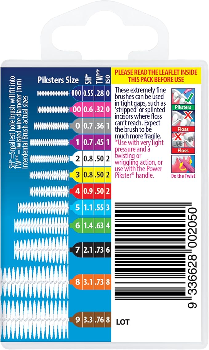 Piksters Interdental Brushes, 40 pk, Size 000, Interdental Tooth Brush for Extremely Tight and Fine Teeth Gaps, Gum Soft Bristles for Plaque Removal, Safe for Braces