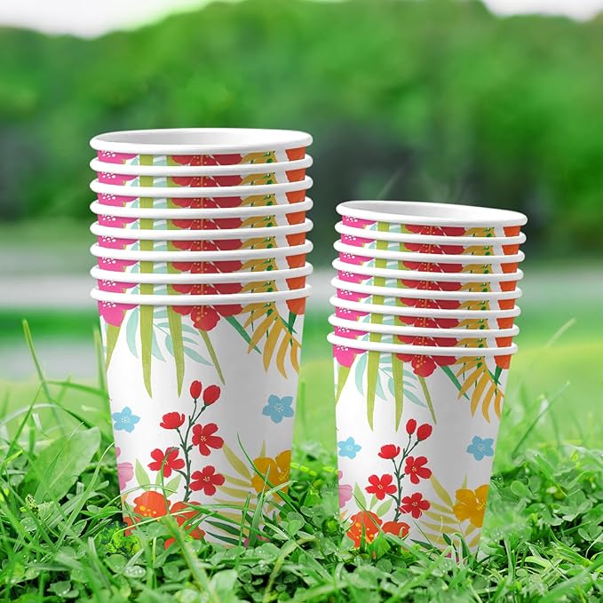 Tropical Luau Party Supplies Kit for 25 - Aloha Hawaiian Party Decorations with Disposable Paper Plates, Napkins, Cups, Tablecloth, and Banner | BBQs & Summer party