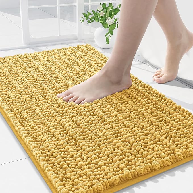 Arotive Luxury Chenille Bathroom Rug Mat, Extra Soft Thick Absorbent Shaggy Bath Rugs, Non-Slip Machine Wash Dry, Plush Bath Mats for Bathroom, Shower and Tub, 34x21, Yellow