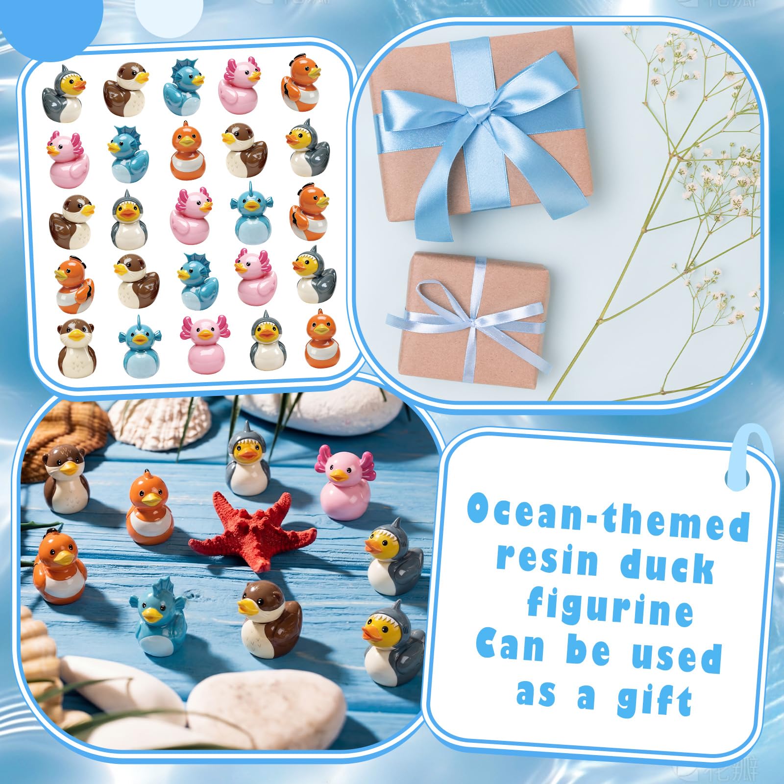 Novabright 100 Pcs Mini Resin Ocean Animals Ducks Tiny Resin Animals Ducks Figures Small Animal Statue for DIY Cake Craft Garden Landscape Ornament Potted Decoration Birthday Party Supplies