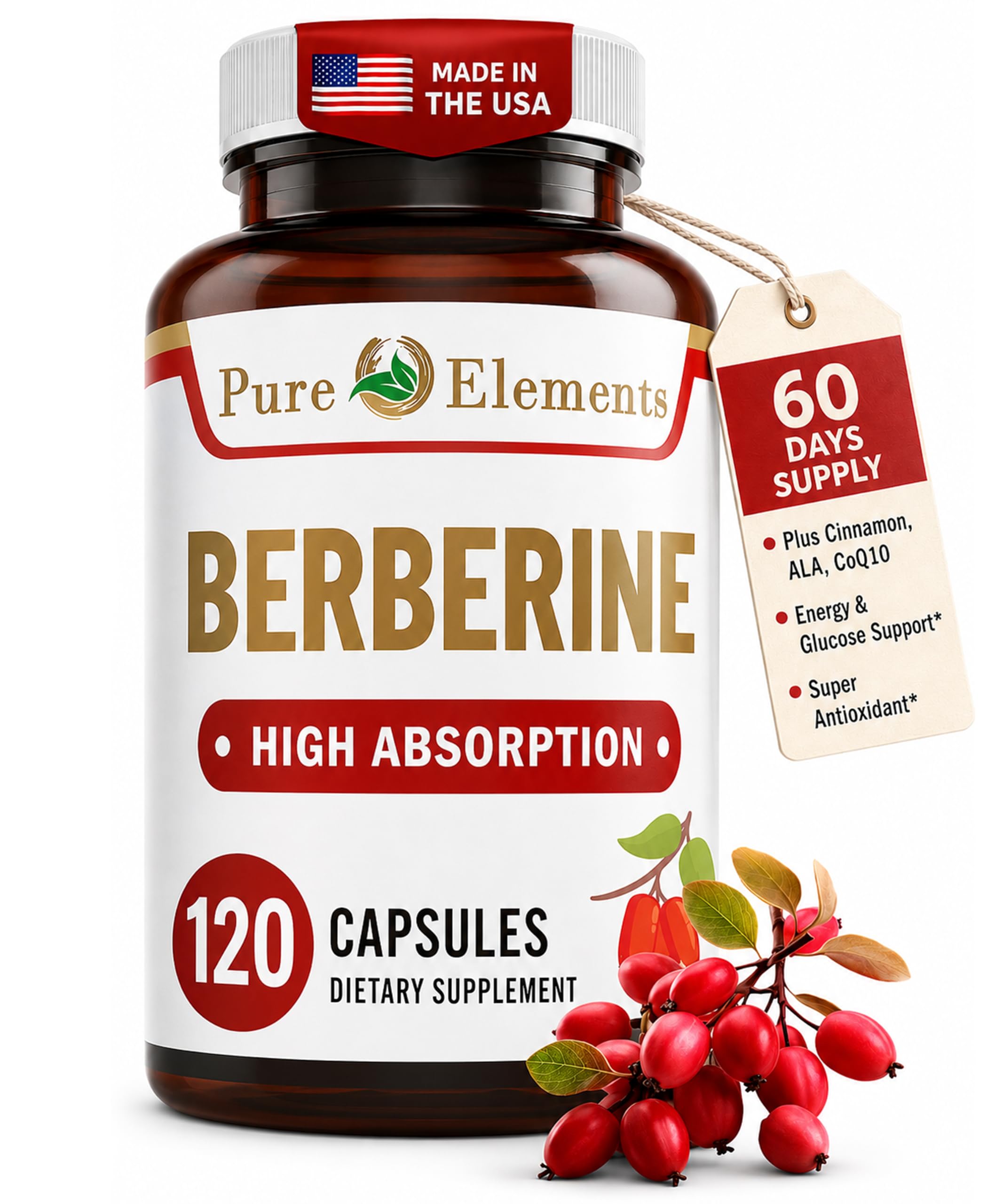Berberine 500mg Complex with ALA, Coq10, Turmeric, Cinnamon, Bitter Melon, banaba Leaf, Korean Panax, Royal Jelly, and 21 Herbs for Healthy Blood Sugar Support and Immunity-60 Capsule Servings