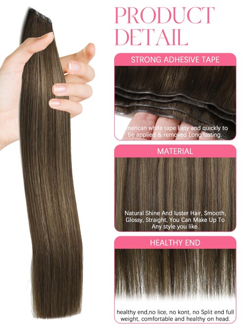 Sew in Hair Extensions Real Human Hair One Piece 22inch Genius Wefts Hair Extensions Human Hair Invisible Chestnut Brown Mixed Dark Brown with Dark Brown Roots Genius Weft Human Hair 60 Grams