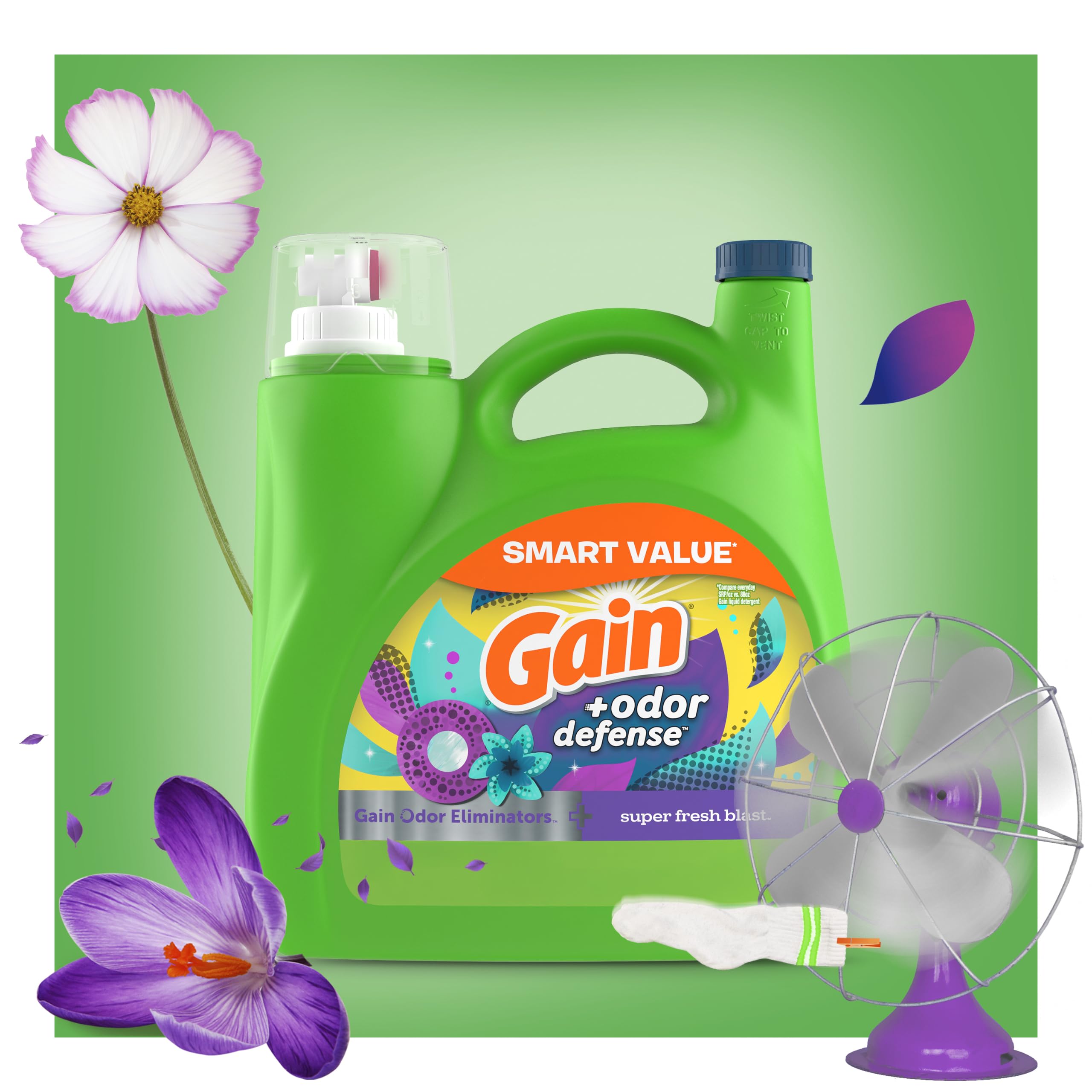 Gain + Odor Defense Liquid Laundry Detergent, Super Fresh Blast Scent, 107 Loads, HE Compatible Washing Soap (Packaging May Vary)
