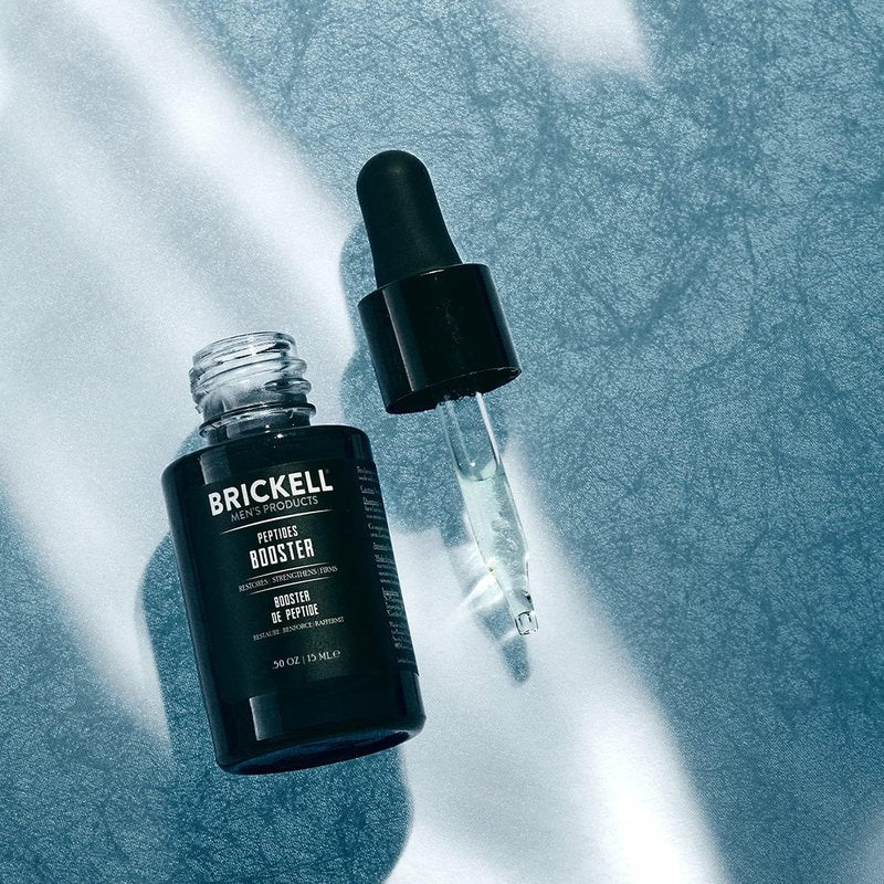 Brickell Men’s Protein Peptides Booster Serum for Men, Protein Peptides Booster for Face to Firm & Restore Skin, Boost Collagen Production & Fight Aging, Hyaluronic Acid & Glycerin, Unscented, 0.5oz