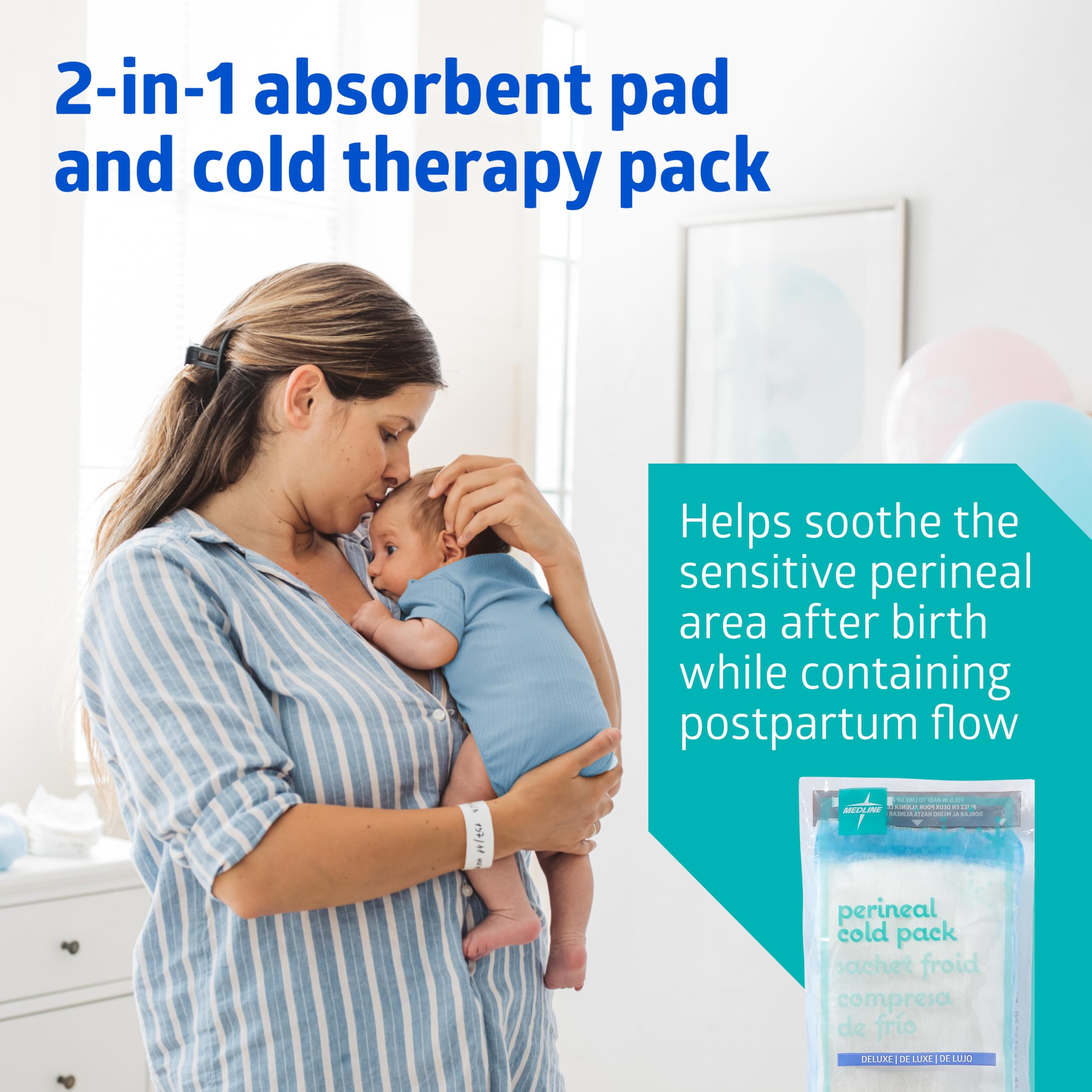 Medline Premium Perineal Cold Packs for Postpartum Care with Adhesive Strip (24 Count) Each Absorbent Pad is 4.5" x 14.25" Perfect for your After Delivery Postpartum Essentials Kit