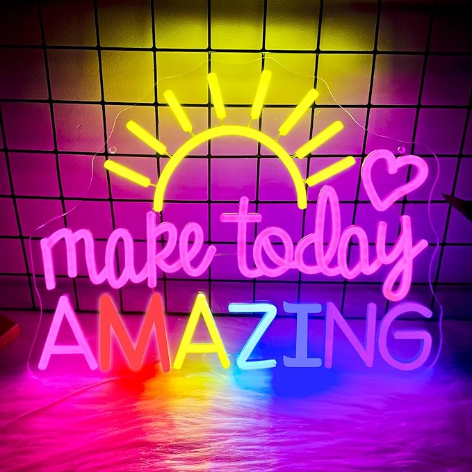 Make Today Amazing Neon Sign Heart Sunrise Positive Led Neon Light for Wall Decor Inspirational Rainbow Color Light Sign Boho Wall Art LED Neon Light Up Sign for Party Wedding Birthday School Gym