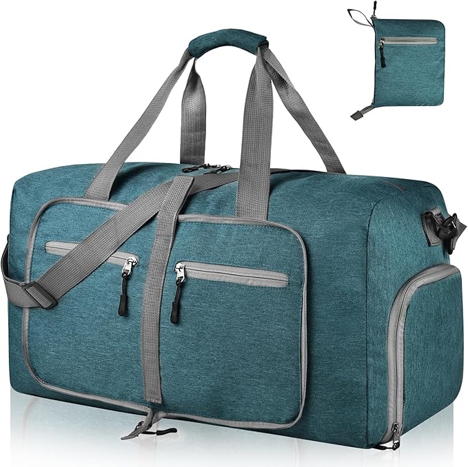 Dimayar 65L Travel Duffle Bag for Men Women - Foldable Duffel Bag with Shoes Compartment - Overnight Bags Waterproof & Tear Resistant(Green)