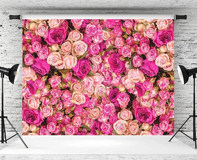 10x8ft Pink Red Rose Floral Wall Backdrop Flowers Photography Background Mothers Day Valentine's Day Backdrop Girls Birthday Party Baby Shower Wedding Decoration Banner