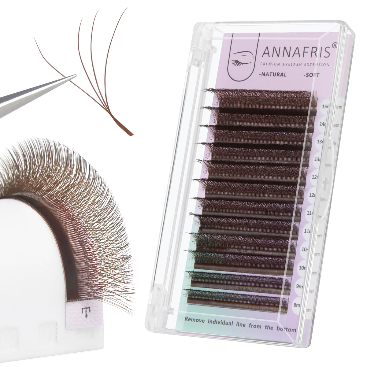 ANNAFRIS 4D Brown Premade Fan W Shape Eyelash Extensions 0.07 C Curl 8-15mm Mix Volume Self Fanning False Lashes Makeup Supplies Professional Use Lash Extension(0.07 C, 8-15mm Mix)
