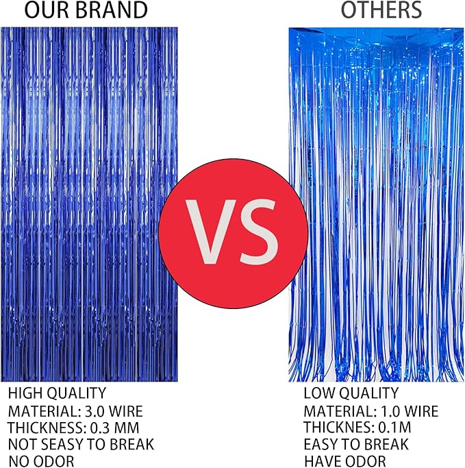 Valentines Day 4 Pack 3.3 * 8.3 ft Foil Curtain Metallic Tinsel Fringe Curtains Photo Booth Props Backdrop for Birthday Wedding Engagement Baby Shower Christmas Holiday Celebration Party,Blue