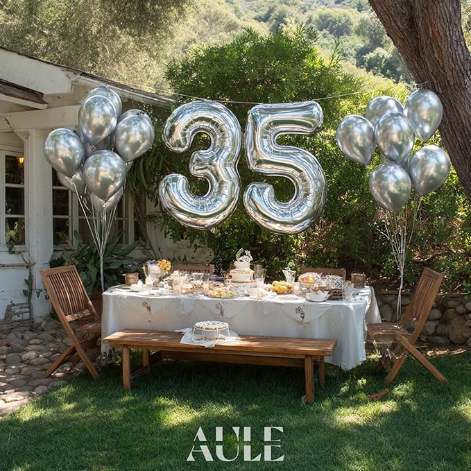 AULE 40 Inch Large 35 Balloon Numbers Silver, Big Foil Number Balloons, Giant Helium Happy 35th Birthday Party Decorations for Man and Women, Huge Mylar Anniversary Party Supplies