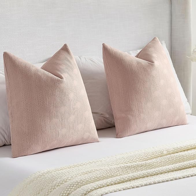 FUTEI Pink Chenille Decorative Throw Pillow Covers 12x20 Inch Set of 2,Soft Cozy Striped Geometric Patterns Lumbar Pillow Cases,Modern Home Decor for Couch Bed Living Room