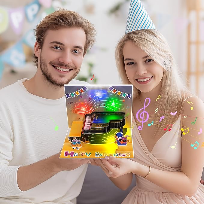 GREETING ART Musical Birthday Cards, Piano Birthday Card With Music and Light, 3D Piano Card, Piano Pop Up Card, Piano Greeting Cards for Men Women