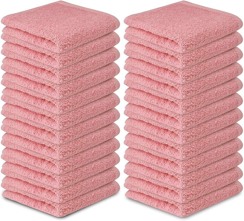 Softolle 100% Cotton Washcloths 60 Pack (12x12 Inches) Soft, Highly Absorbent Washcloth, Face Towels, Wash Cloths for Face, Ring Spun, Bulk Pack (Pink)