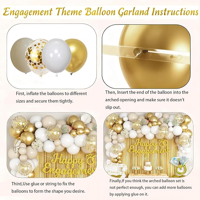 Gold Engagement Party Decorations, Just Engaged Decorations for Wedding Party, Bachelorette & Home Party, with Happy Engagement Banner, Foil Balloons, Sash, Fringe Curtain