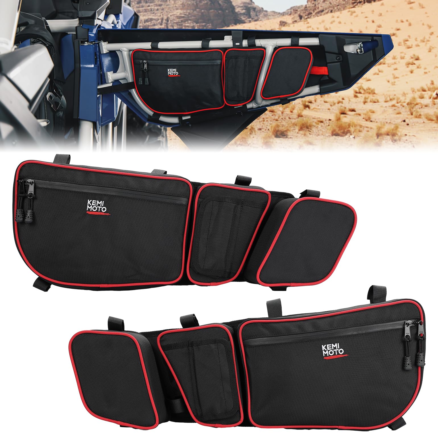 Kemimoto X3 Front Door Bags Red, Compatible With Can-Am Maverick X3 Max 2017-2025, Upper Door Storage Bags With Removable Knee P