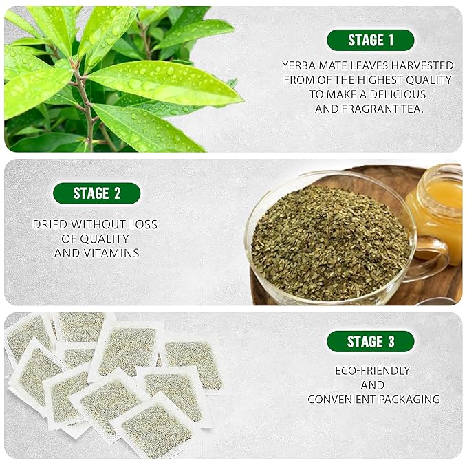 Yerba Mate Tea - Green Cut & Sifted - Unsmoked Energy Boost - 200 Tea Bags - Packed with Nutrients - Your Perfect Coffee Replacement