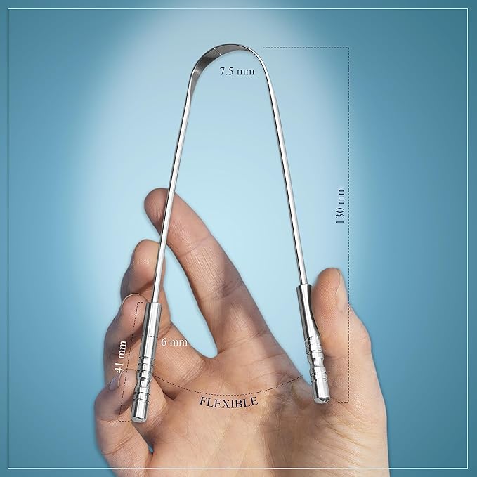 MasterMedi Tongue Cleaner Tongue Scraper Surgical Grade Stainless Steel Tongue Brush Dental Kit Professional Eliminate Bad Breath With Non-synthetic Grip (Family Pack (4 pcs)