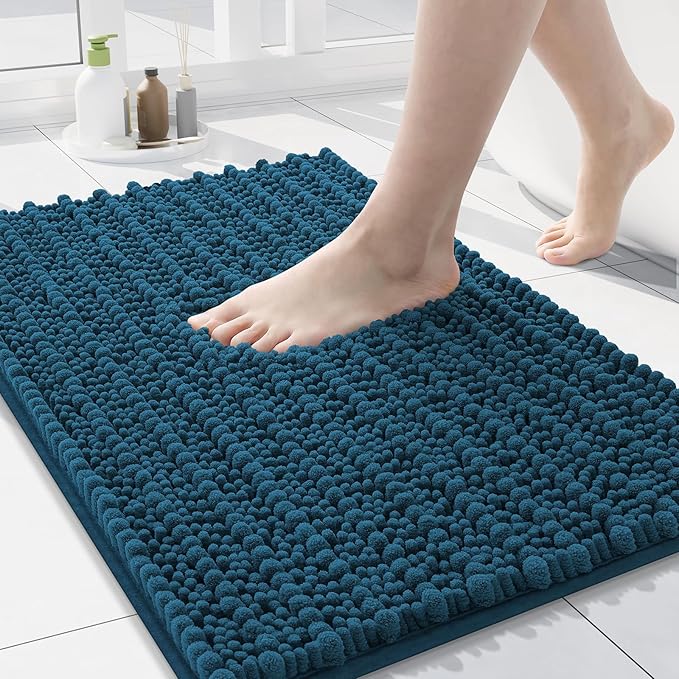 Arotive Luxury Chenille Bathroom Rug Mat, Extra Soft Thick Absorbent Shaggy Bath Rugs, Non-Slip Machine Wash Dry, Plush Bath Mats for Bathroom, Shower and Tub, 30x17, Peacock Blue