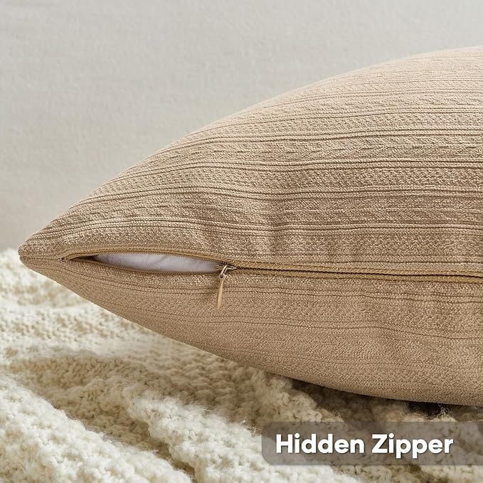 FUTEI Khaki Decorative Throw Pillow Covers 12x20 Inch Set of 2,Soft Cozy Wheat Ear Striped Patterns Lumbar Pillow Cases,Modern Home Decor for Couch Bed Living Room