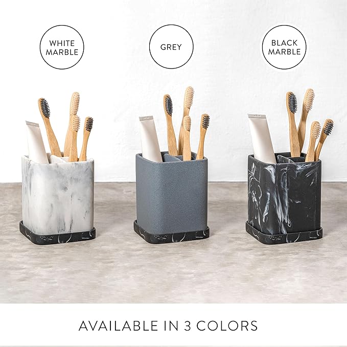 ZCCZ Toothbrush Holder, Durable Countertop Resin Electric Toothbrush Toothpaste Makeup Brush Razor Holder Stand Bathroom Organizer with Detachable Tray