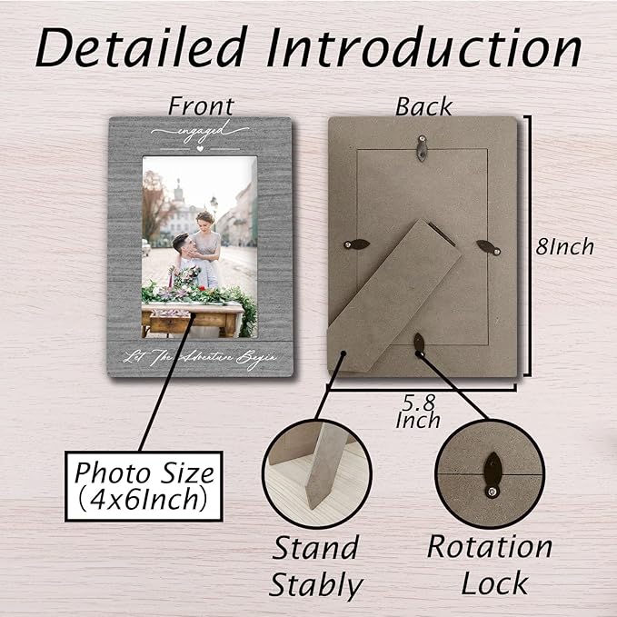 Wedding 4x6 Picture Frame, Engagement Gifts for Couples Photo Frame, Best Newly Engaged Gifts for Bride Groom Women Men, Wedding Engaged Picture Photo Frames for Desk Decor