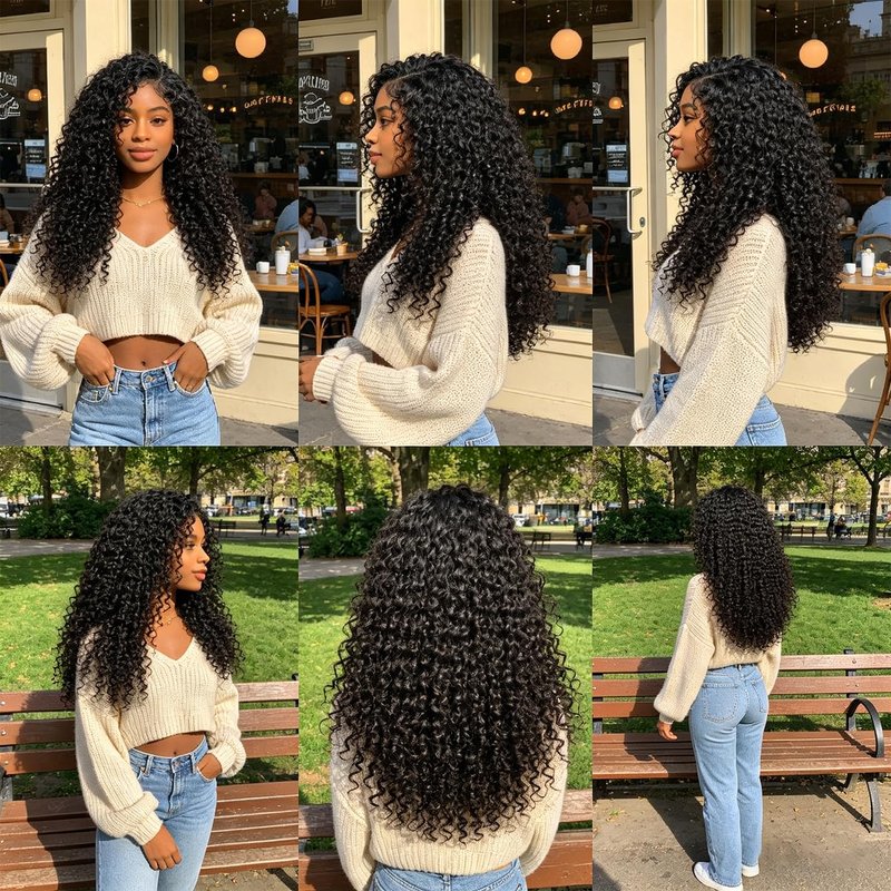 Ocean Wave Crochet Hair Extensions Deep Wave Crochet Hair for Women 22inch 6Packs Synthetic Crochet Hair Curly #1B Natural Black