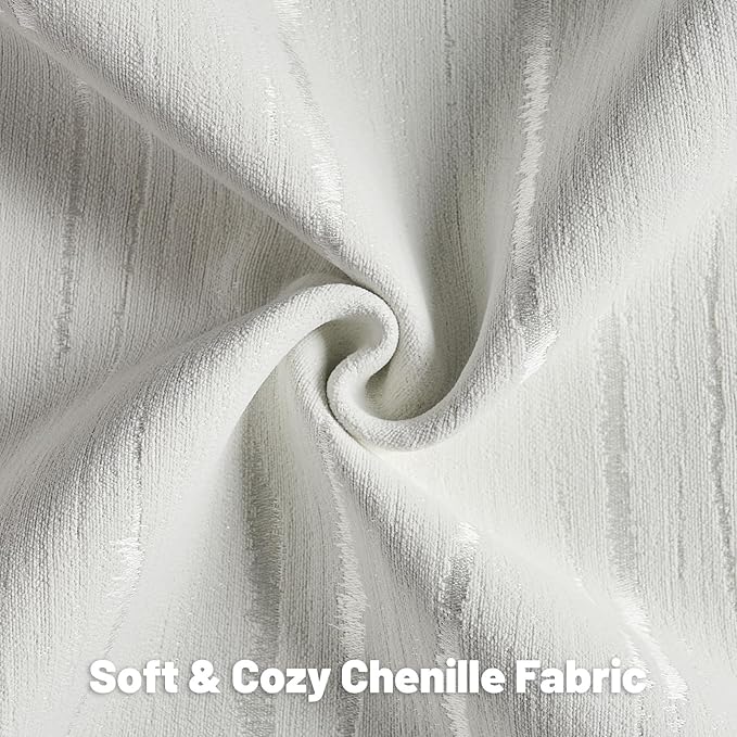 FUTEI White Chenille Decorative Throw Pillow Covers 26x26 Inch Set of 2,Soft Embossed Striped Textured Euro Pillow Shams,Modern Home Decor for Couch Bed Living Room