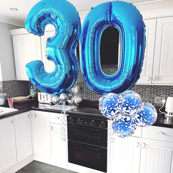 13th Birthday Balloons for Boys, 40 Inch Blue Foil Number 10 Balloons with Confetti Latex Helium Balloons, Blue Birthday Party Balloons Numbers 1 and 3 for Men Girls 13th 31st Anniversary Decorations