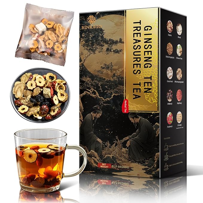 Ginseng Ten Treasures Tea, Natural Kidney Cleanse Detox Tea with 10 Precious Ingredients - All natural, No additives for Men - 260g
