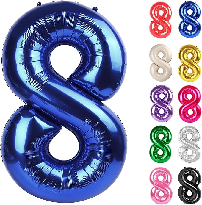 Night Blue Number 8 Balloon 40 Inch, 8 Balloon Number, 8th Birthday Decorations, Night Blue Party Supplies for Boys Girls