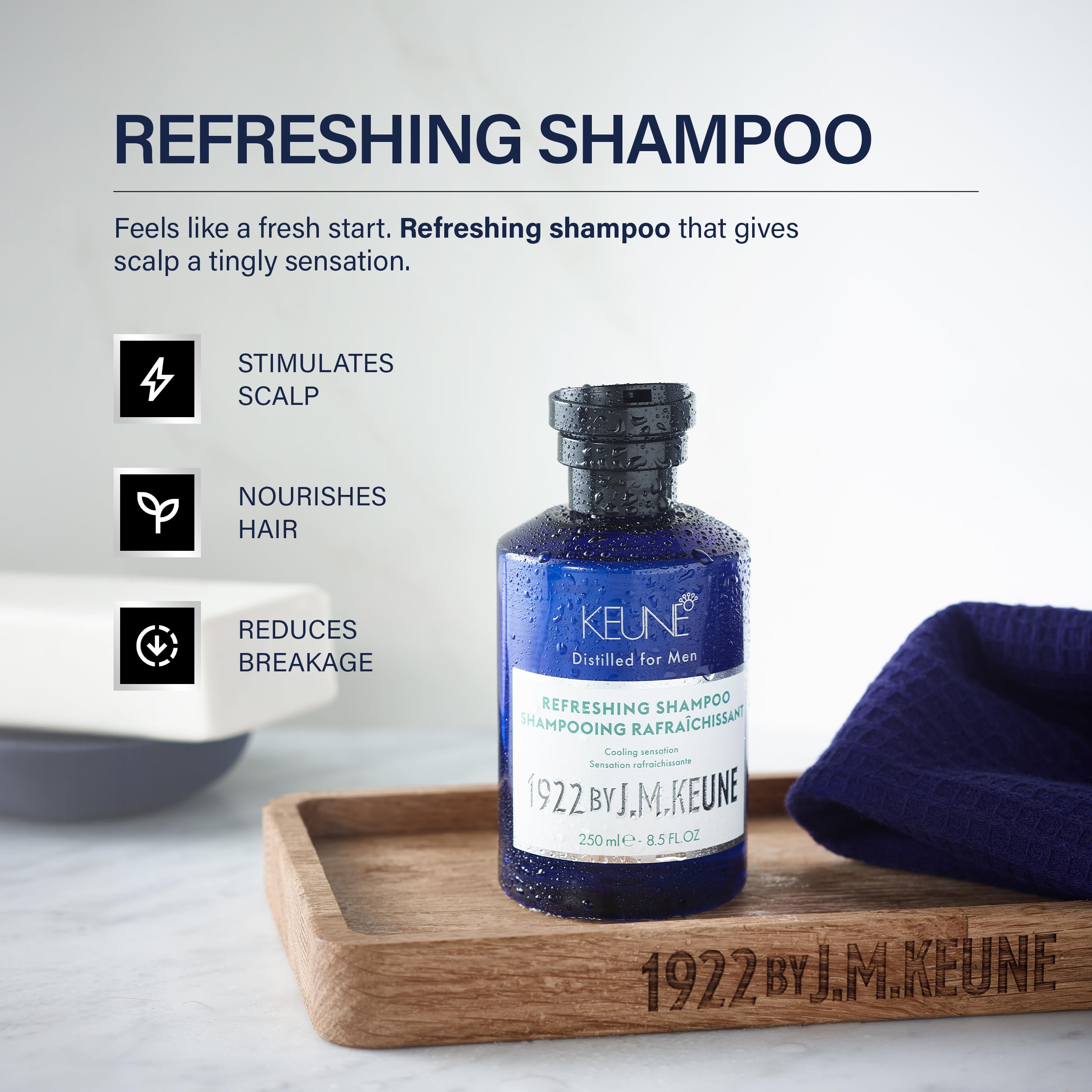 1922 by J.M. Keune Refreshing Shampoo, Men's Cooling Shampoo with Peppermint, Menthol and Creatine, Invigorating Daily Cleanser for All Hair Types, 8.5 Fl Oz