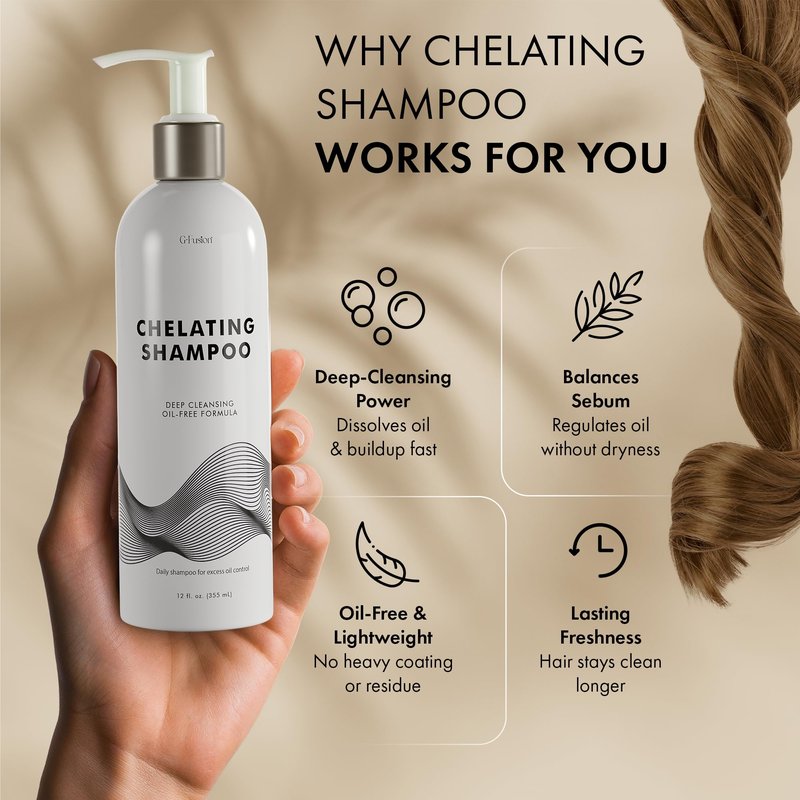Chelating Shampoo – For Oily Hair & Oily Scalp -Deep Cleansing Clarifying Shampoo- Removes Hard Water Buildup, Chlorine & Residue-Nourishes-No Silicones, No Parabens, Fresh Volume. 12 Fl Oz ( 355 ML)