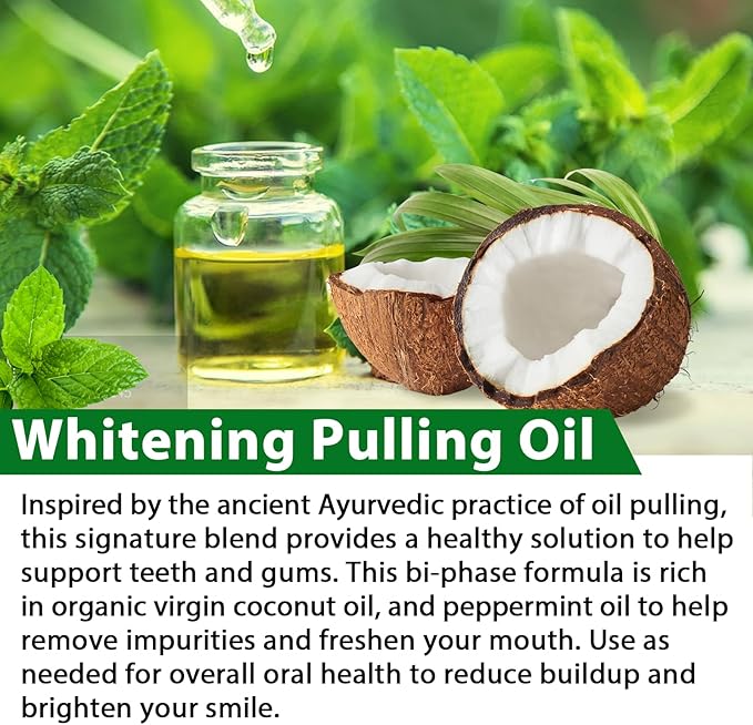 2 Pack Oil Pulling 4.2 Fl.Oz, Coconut Mint Oil Pulling Mouthwash for Fresh Breath with Tongue Scraper and Measuring Cup