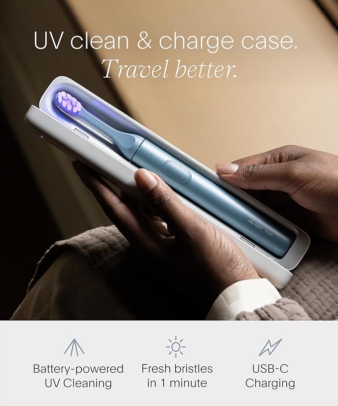 SURI 2.0 New Sonic Electric Toothbrush with Pressure Sensor & UV-Cleaning Travel Case | 1 Month+ Battery | Electric Toothbrush for Adults | Travel Toothbrushes | Tooth Brush | Blue