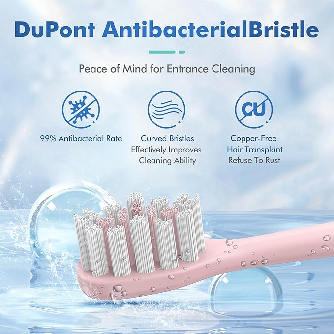 Pink Electric Toothbrush with 8 Brush Heads, Sonic Toothbrush with Fast Charge 4 Hours Last 60 Days, 2-Min & 30s Smart Timer, IPX7 Waterproof(Pink)