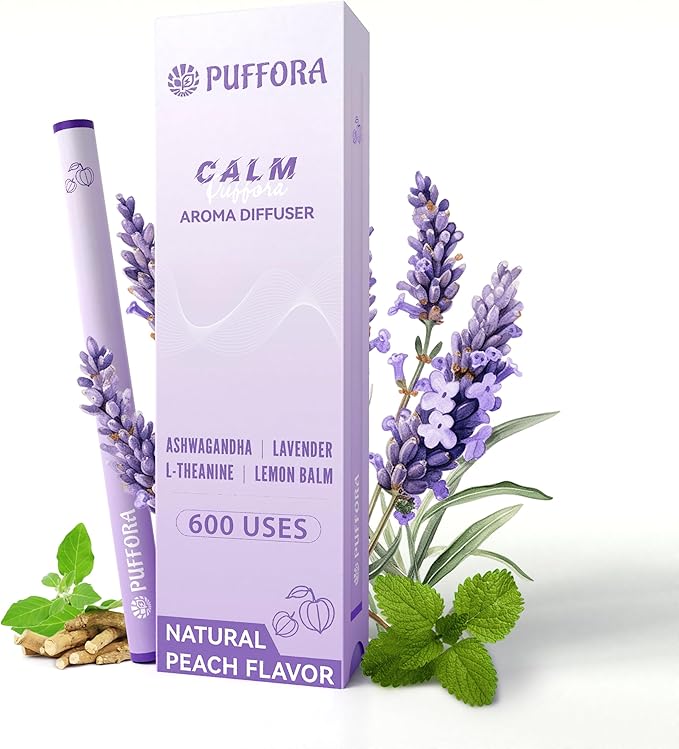 Herbal Diffuser Pen, Plant-Based - Ashwagandha, Lavender, L-Theanine, Lemon Balm, Vitamin B1 & B6, Supports a Calm Mood, Relaxed Feelings, 600 Uses