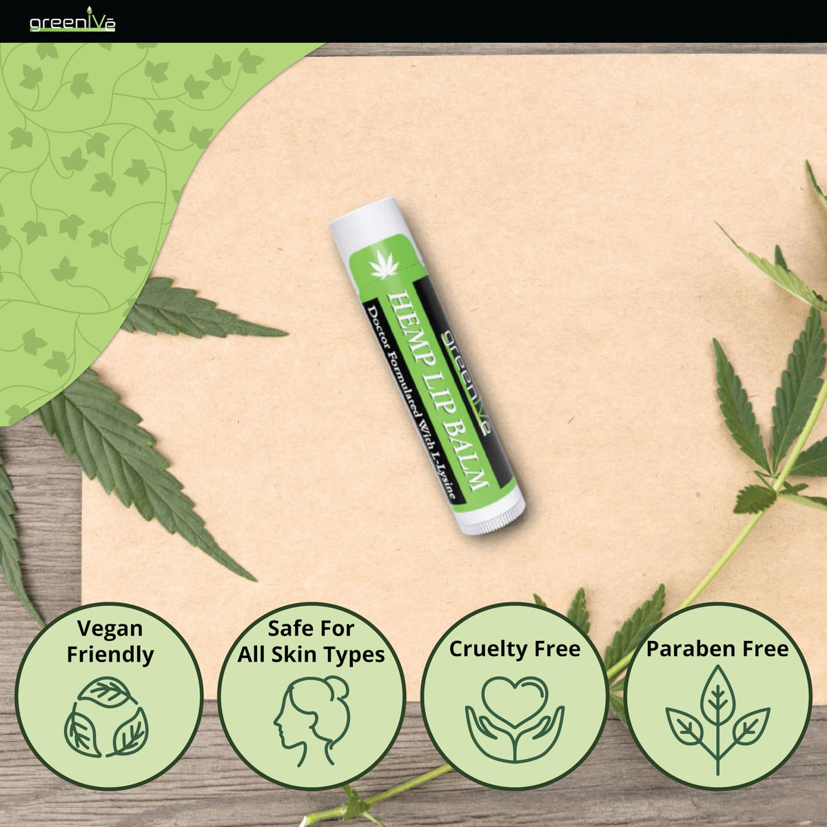 GreenIVe Hemp Lip Balm, Vegan, Omegas 3 & 6, Vitamin E, L-Lysine, Hydrating Handcrafted (3)