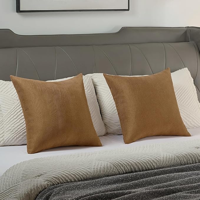 FUTEI Rust Chenille Throw Pillow Covers 20x20 Inch Set of 2,Soft Wide Chevron Textured Cushion Case,Farmhouse Home Decor for Couch Bed Living Room