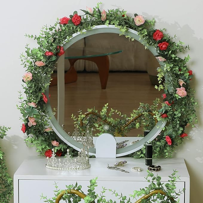 Dolicer 3 Pack Artificial Eucalyptus Garland, 6Ft/Pcs Greenery Garland Faux Vines Garlands Plant Artificial Hanging Eucalyptus Leaves Green Garlands Decor for Bedroom Wedding Arch Wall Party Table