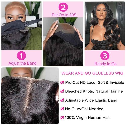 UWLK 4x4 Glueless HD Lace Closure Wig Human Hair Body Wave Lace Closure Wigs Human Hair Pre Plucked Wear And Go Body Wave Wig Human Hair 26 Inch