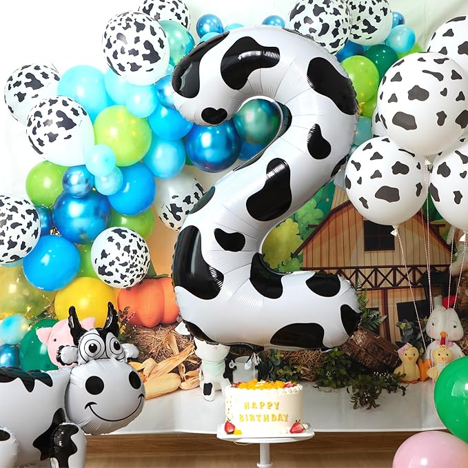 Cow Print Balloon Birthday Decorations Supplies,40 inch Number 2 Balloon | Cowgirl Theme Number Balloons for 2st Birthday Party | Farm Barn Decor for kids