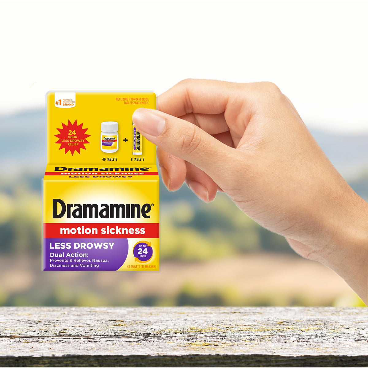 Dramamine Motion Sickness Less Drowsy, for Nausea Relief During Travel, 48 Count