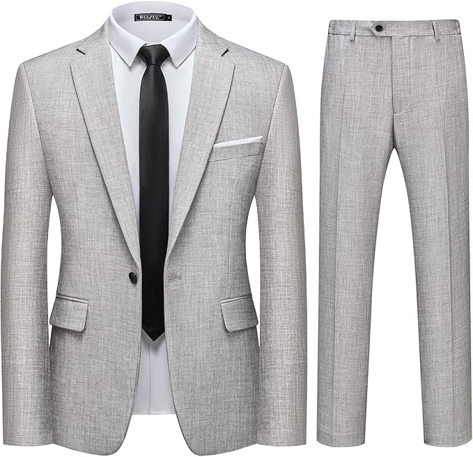 WULFUL Men's 2 Piece Slim Fit Suit Set One Button Blazer Jacket Pants Tuxedo Set for Party, Wedding and Business