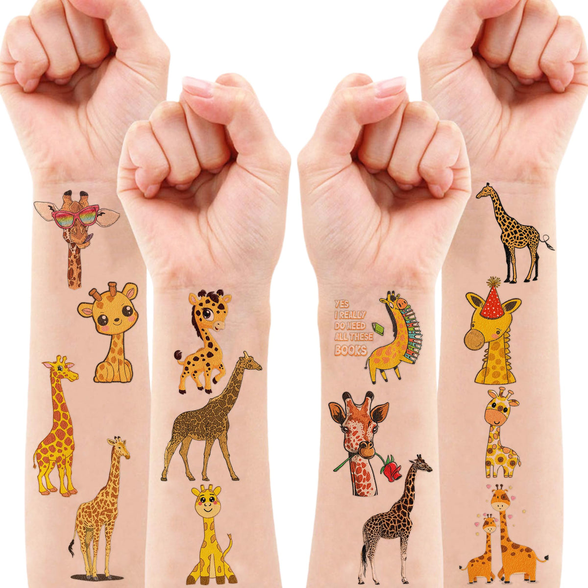 96 PCS Giraffe Face Pre-cut Temporary Tattoos for Kids Sticker