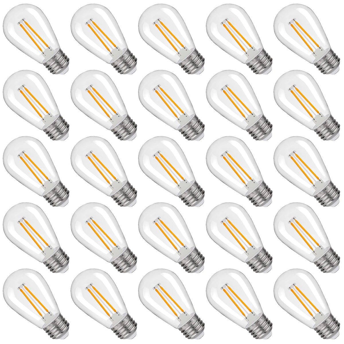 S14 Replacement LED Light Bulbs, Shatterproof & Waterproof 2W S14 LED Bulbs, Outdoor String Lights , E26 Base Patio Edison LED Light Bulbs, Warm White 2200K Plastic 150LM Non-Dimmable 25 Pack