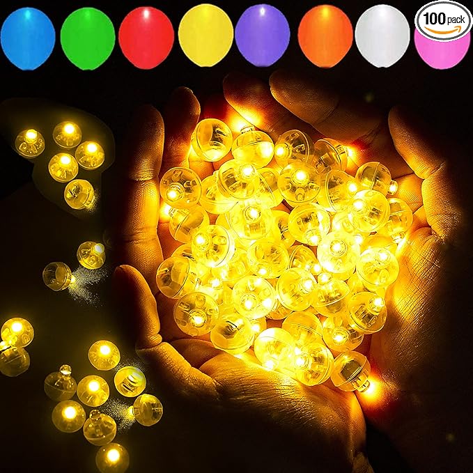 100pcs Yellow LED Balloon Light, Tiny Led Lights Round LED Ball Lamp for Balloons Birthday Party Event Fun Indoor Outdoor Wedding Decoration Halloween Christmas Supplies