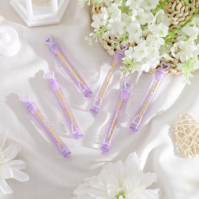 50 Packs Happy Engagement Bubbles Wedding Proposal Table Decorations Purple Heart Bridal Shower Favors Guests Gifts for Engagement Party Supplies(Golden)