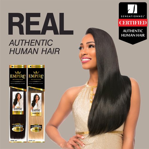 Sensationnel Empire yaki human hair - Tangle Free Weaving for Quick Weave and Sew in Styles for Faux Highlights and Fauxmiddlepart Leave Out - 2 Pack (12 inch, 1 JETBLACK)
